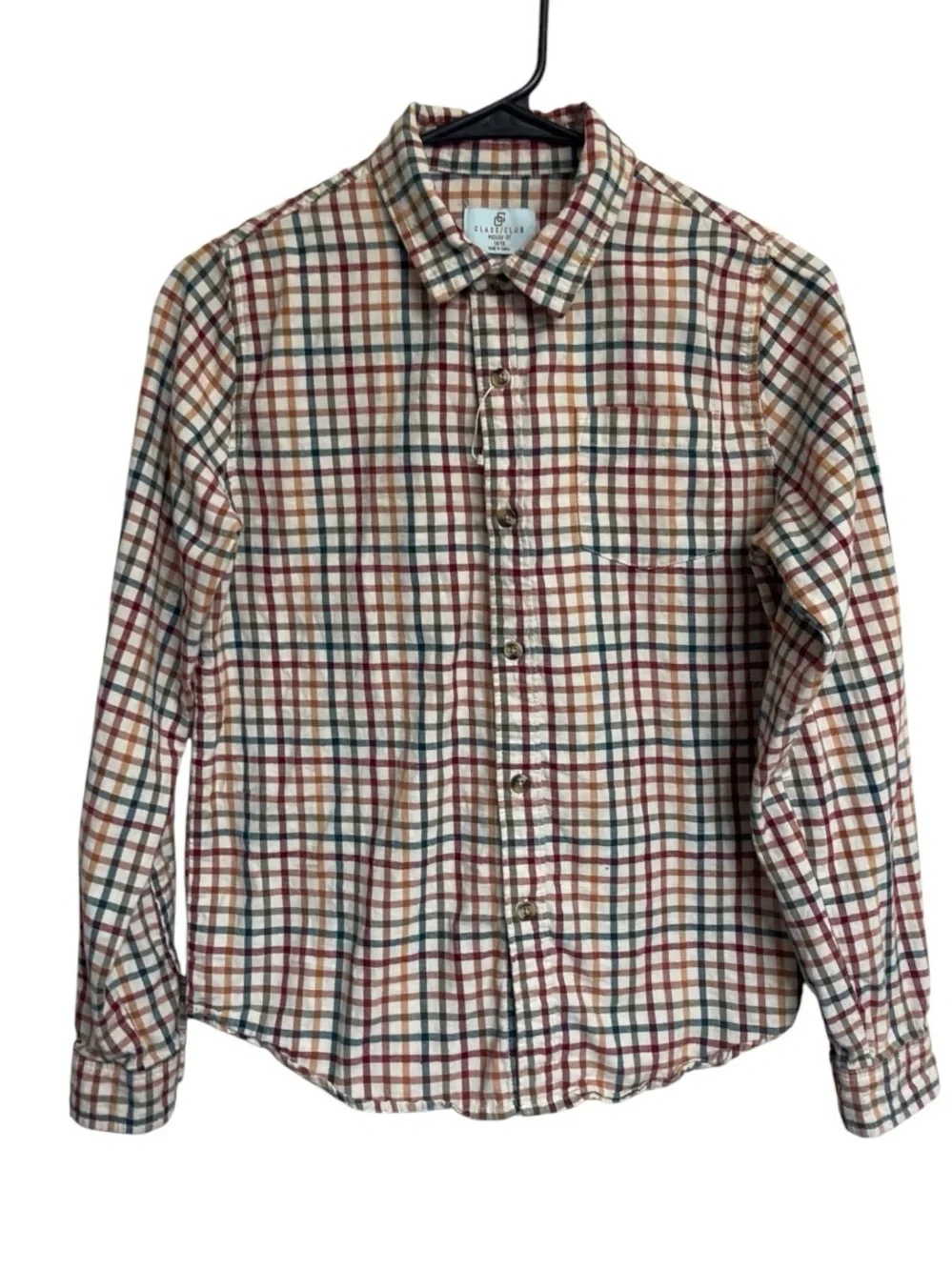 Class Club Boy’s Long Sleeve Ivory Plaid Button Up Sport Shirt LIKE NEW 14/16